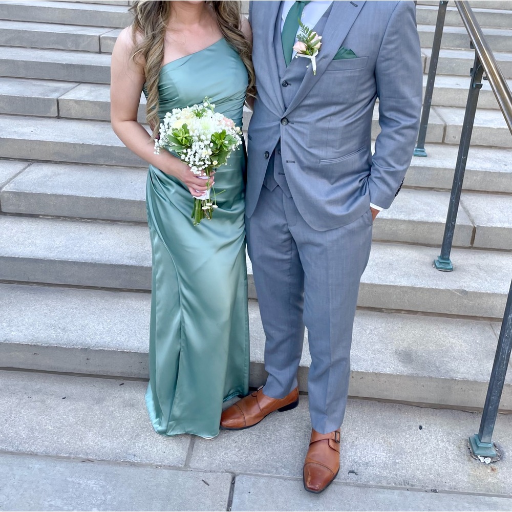 Azazie Satin Bridesmaid Dress in Matcha